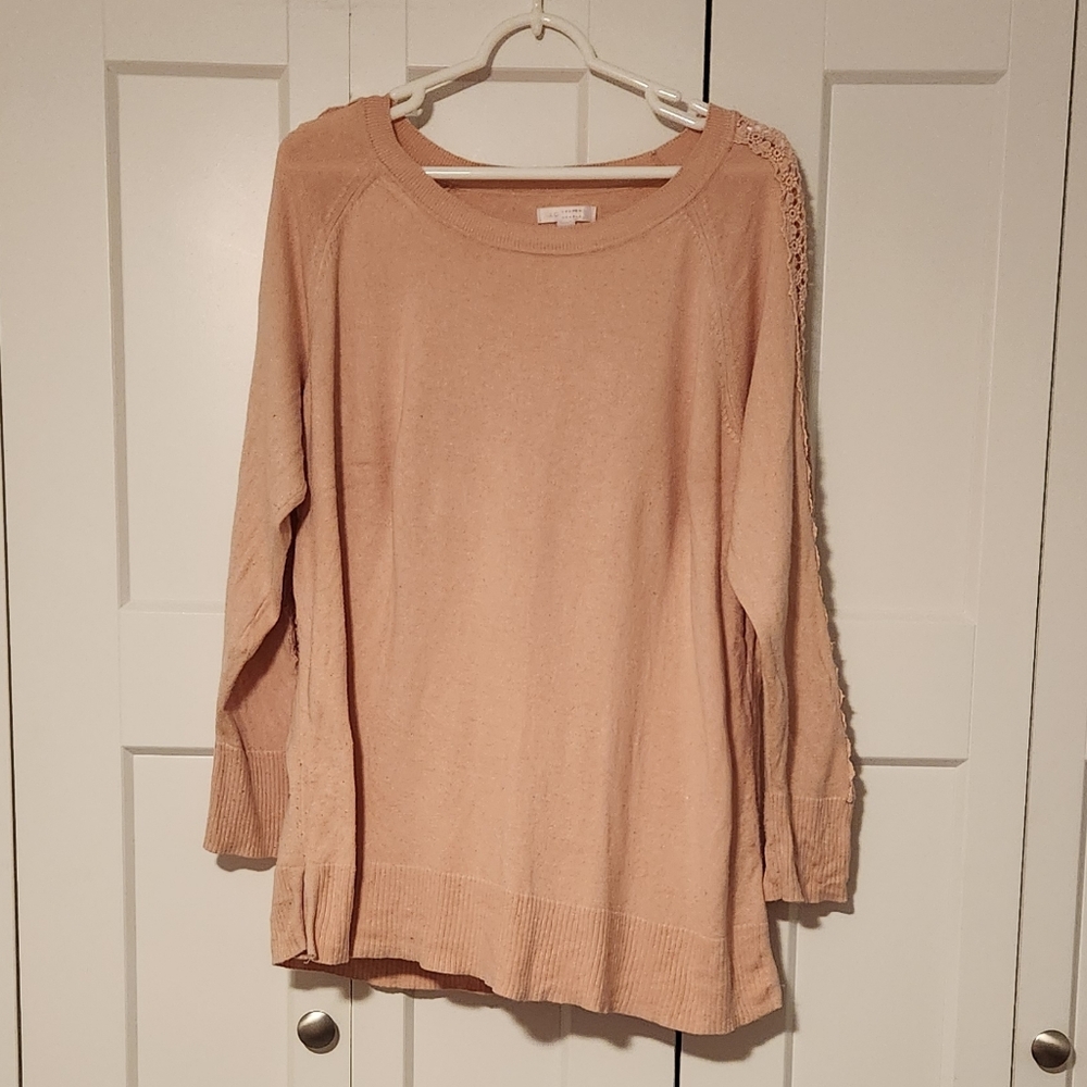 LC Lauren Conrad Women's Blush Open Lace Sleeve Sweater